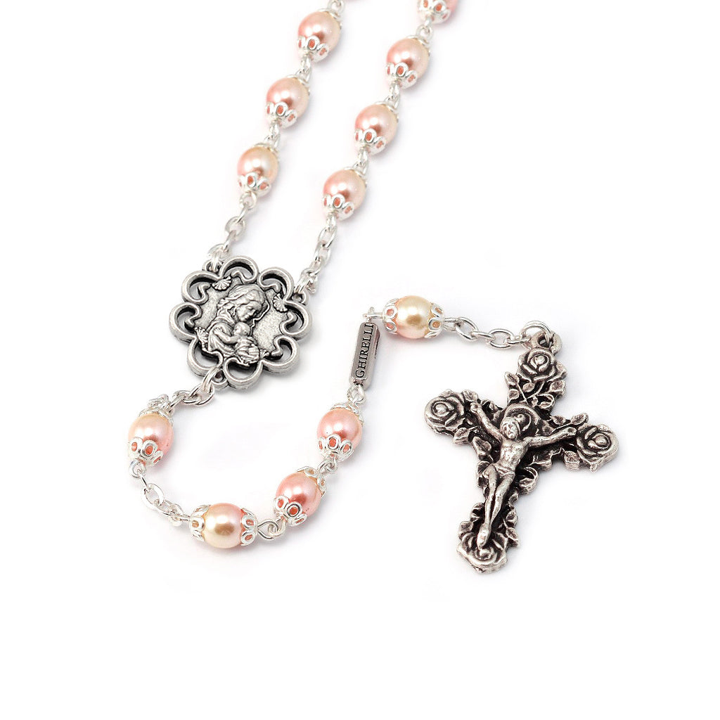 Mary's Motherly Love Collection Blush Pearl Roses Rosary