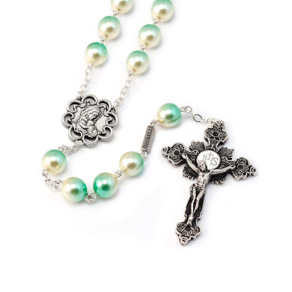 Mary's Motherly Love Collection Two Tone Pearl Rosary